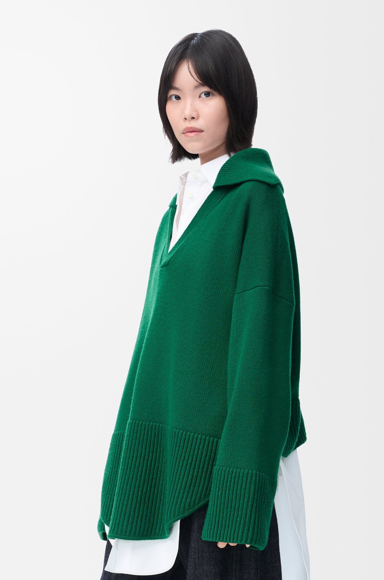LOEWE 羊绒 Polo 毛衣 绿色