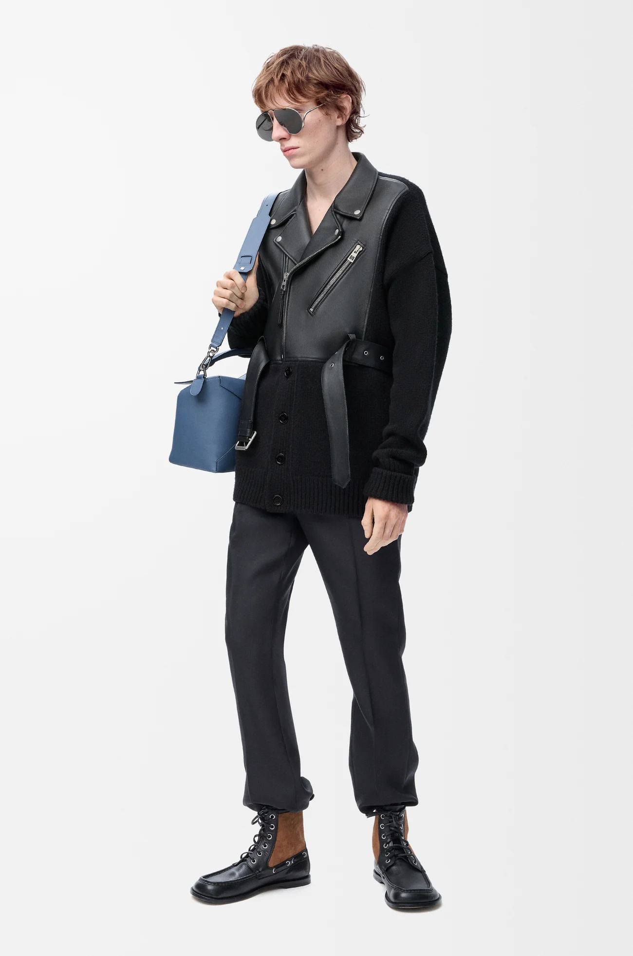 LOEWE Cardigan ibrida in nappa di agnello e lana Nero/Nero