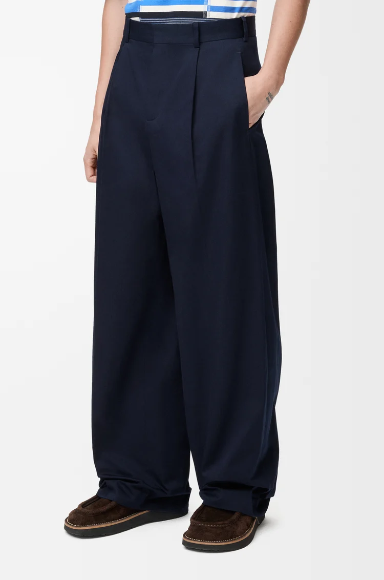 LOEWE Wide leg trousers in cotton Dark Navy