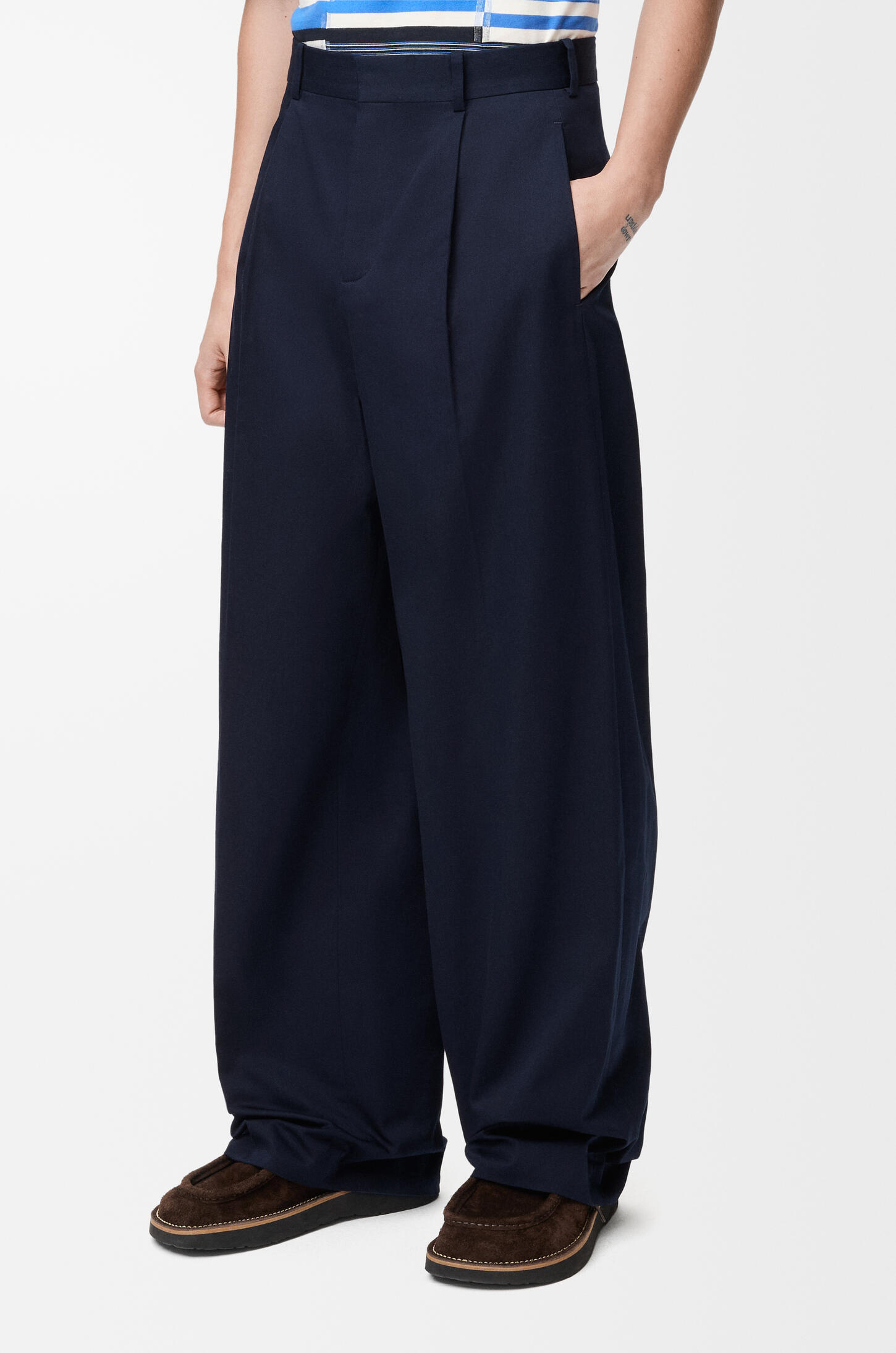 LOEWE 棉質寬褲 深海軍藍