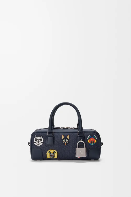 LOEWE Cats Amazona 23 cropped bag in embroidered denim Blue