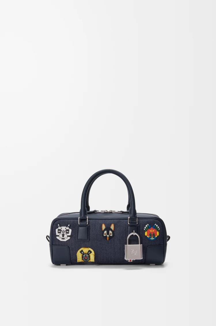 LOEWE Cats Amazona 23 cropped bag in embroidered denim Blue