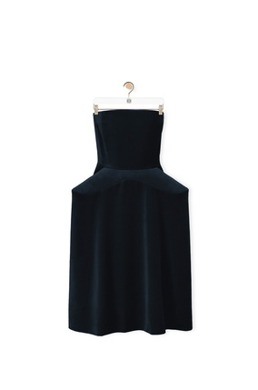 LOEWE Vestido bustier en terciopelo de algodón con peplum Azul Oscuro