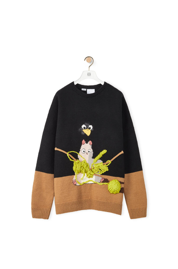 LOEWE Bô mouse intarsia sweater in wool Black/Camel pdp_rd