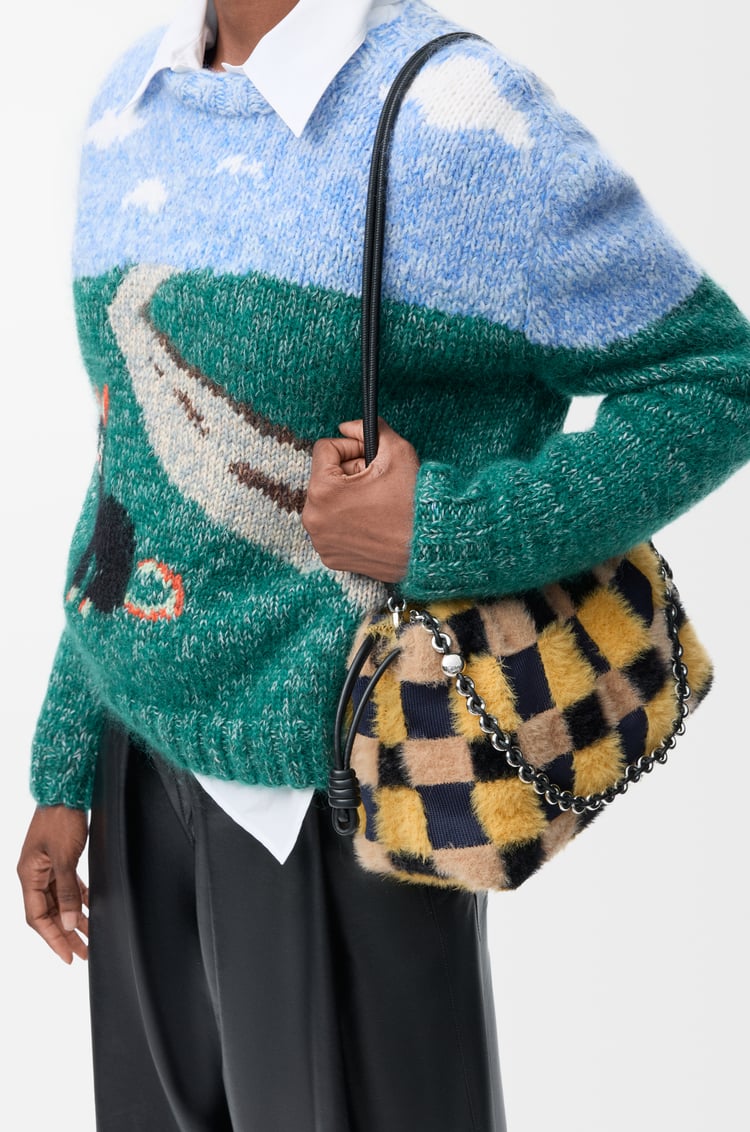 LOEWE Borsa Flamenco Purse media in maglia jacquard Blu Navy Intenso Multicolore