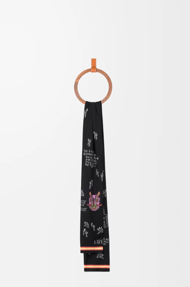 LOEWE Scarf in wool Black/Multicolor