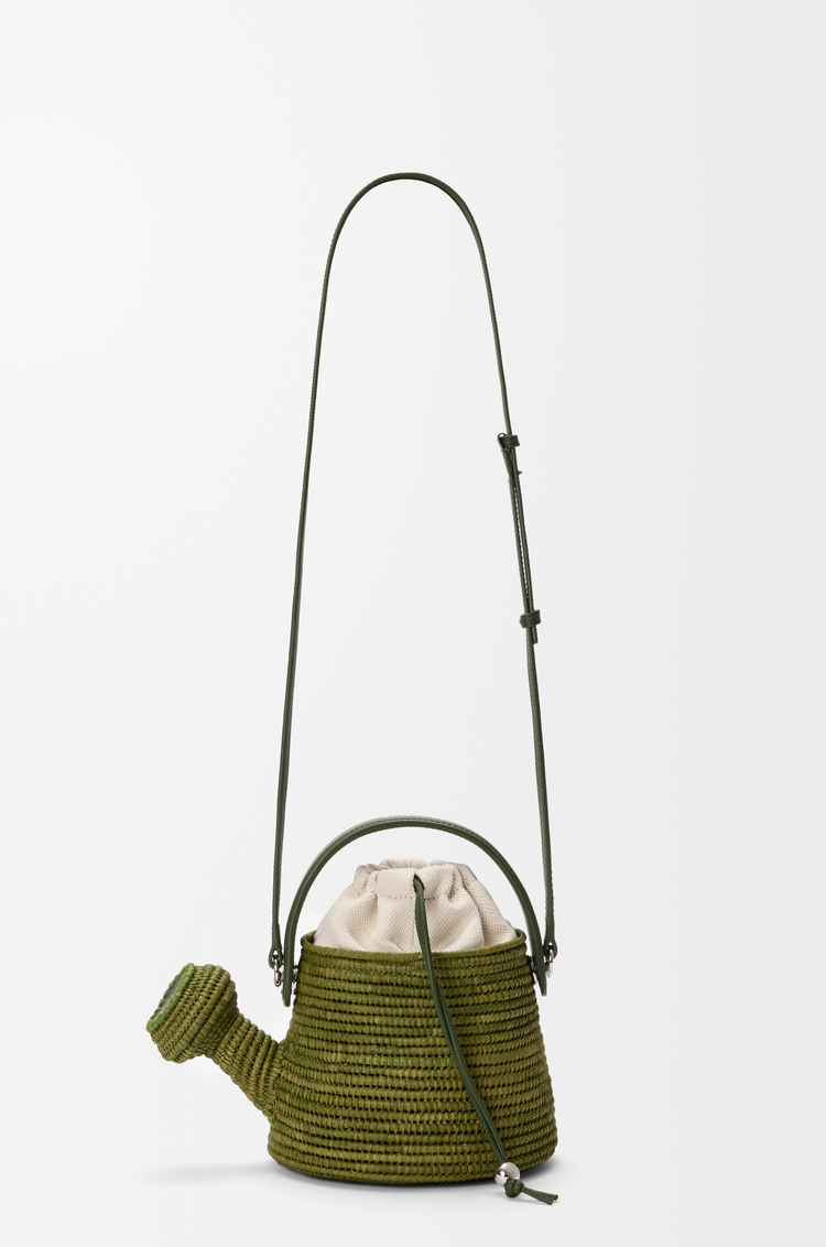 LOEWE 拉菲草和牛皮革 Watering Can 手袋 绿色