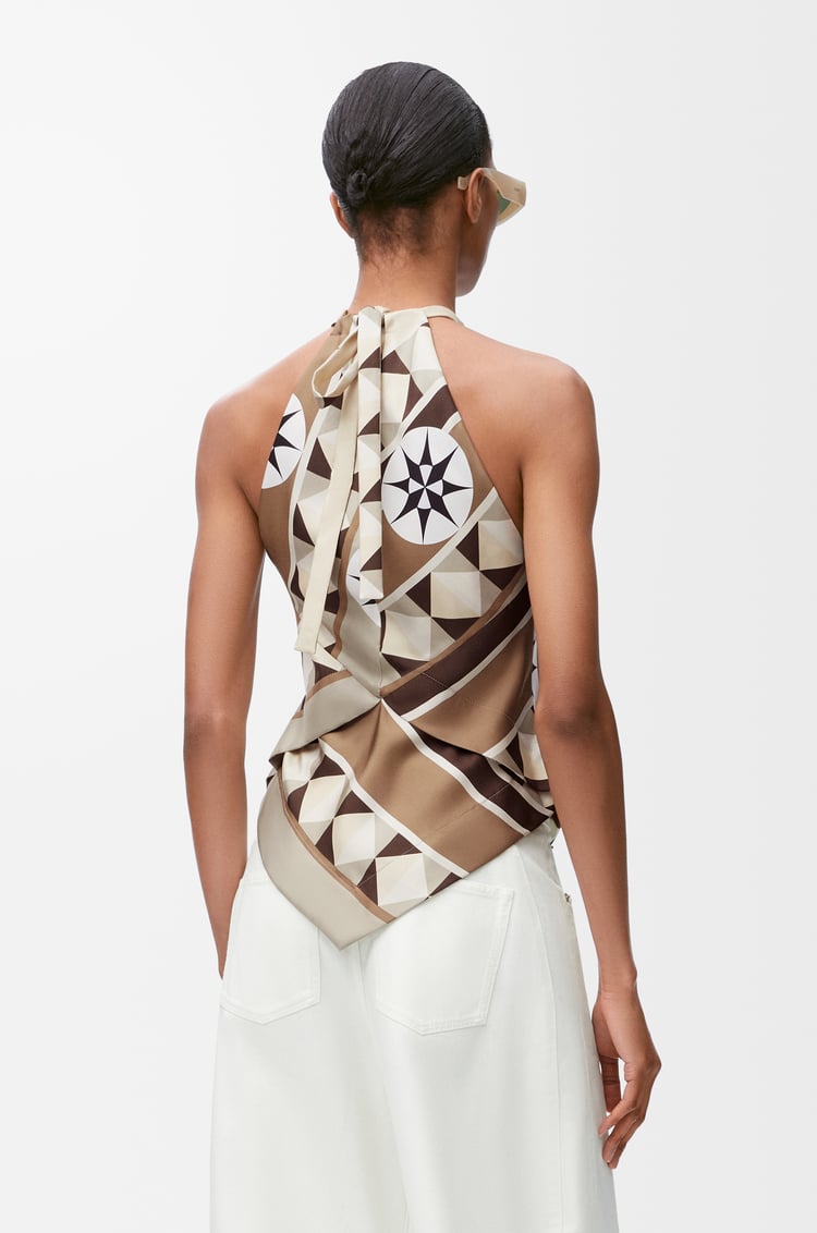 LOEWE Halterneck top in silk Beige/Multicolor