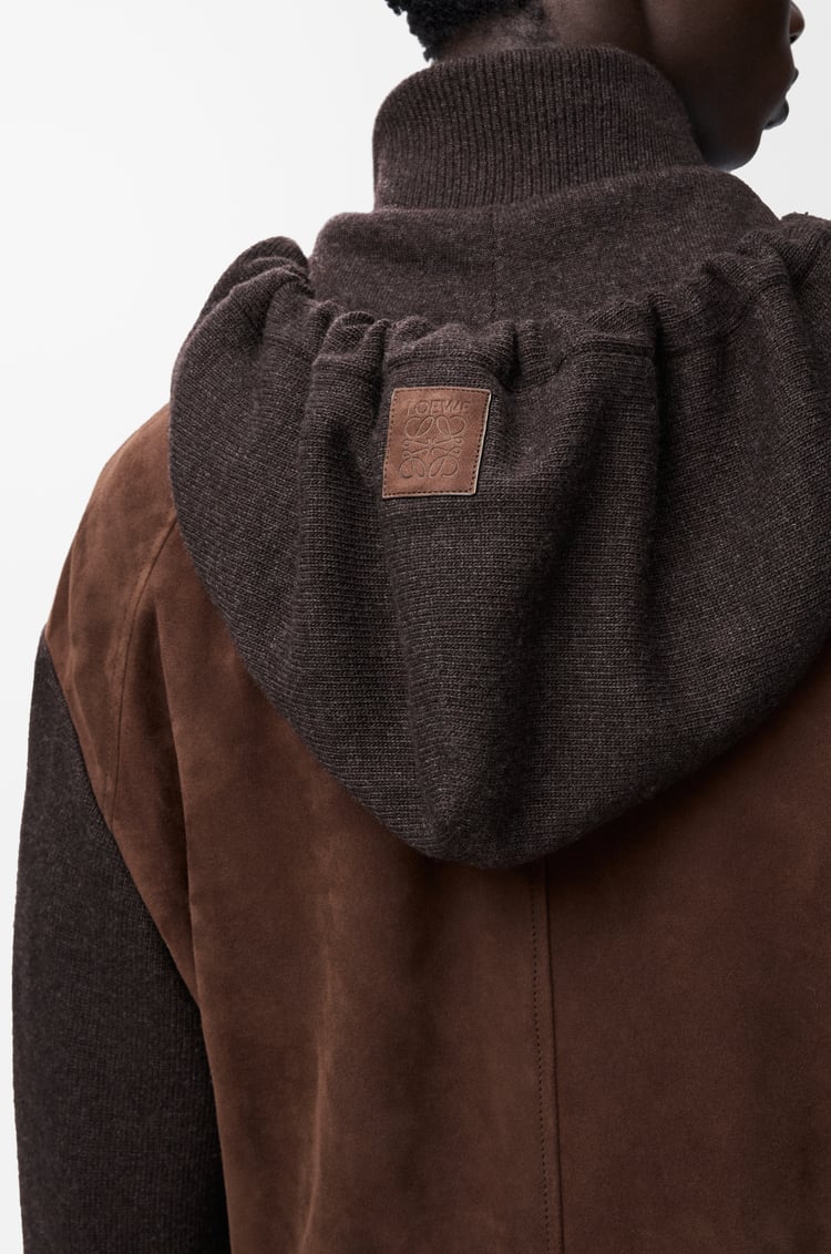 LOEWE ハイブリッド ジップアップ フーディー（スエードゴート&ウールブレンド） ダークブラウン