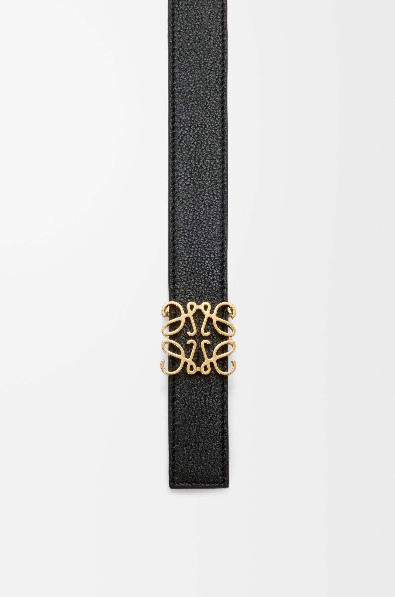 LOEWE 柔軟粒面小牛皮雙面 Anagram 腰帶 黑色/金色