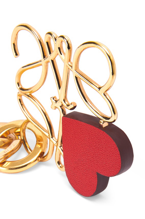 LOEWE Heart Anagram keyring in brass and calfskin Red plp_rd