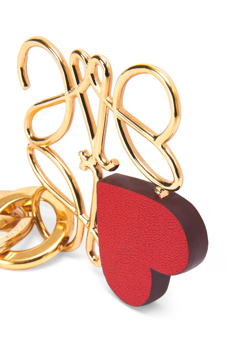 LOEWE Heart Anagram keyring in brass and calfskin Red pdp_rd