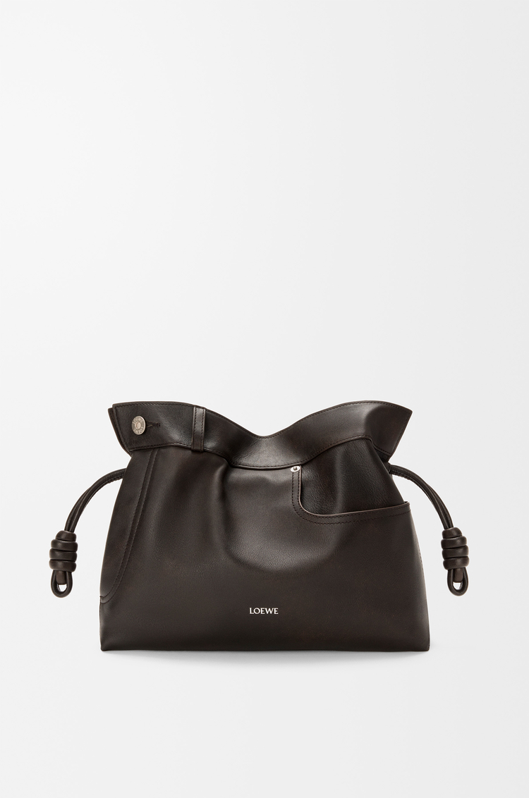 LOEWE Panta medium Flamenco clutch in shiny calfskin Vintage Brown