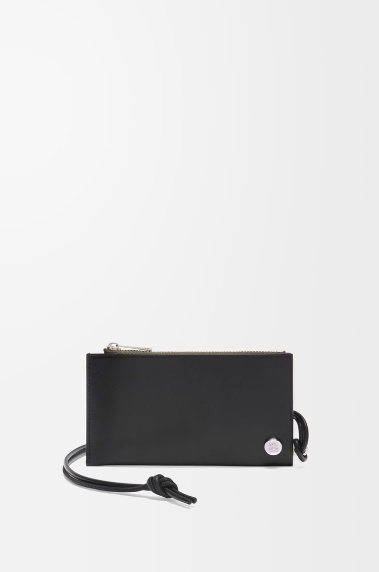 LOEWE Pebble Slider coin cardholder in shiny nappa calfskin Black/Dark Khaki