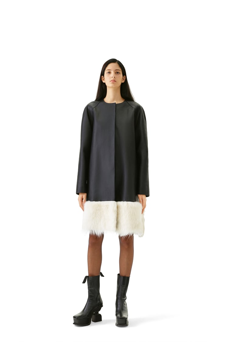 LOEWE SHEARLING TRIM COAT Black/White