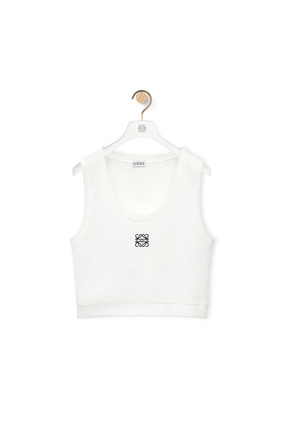 LOEWE Cropped Anagram tank top in cotton White/Navy Blue