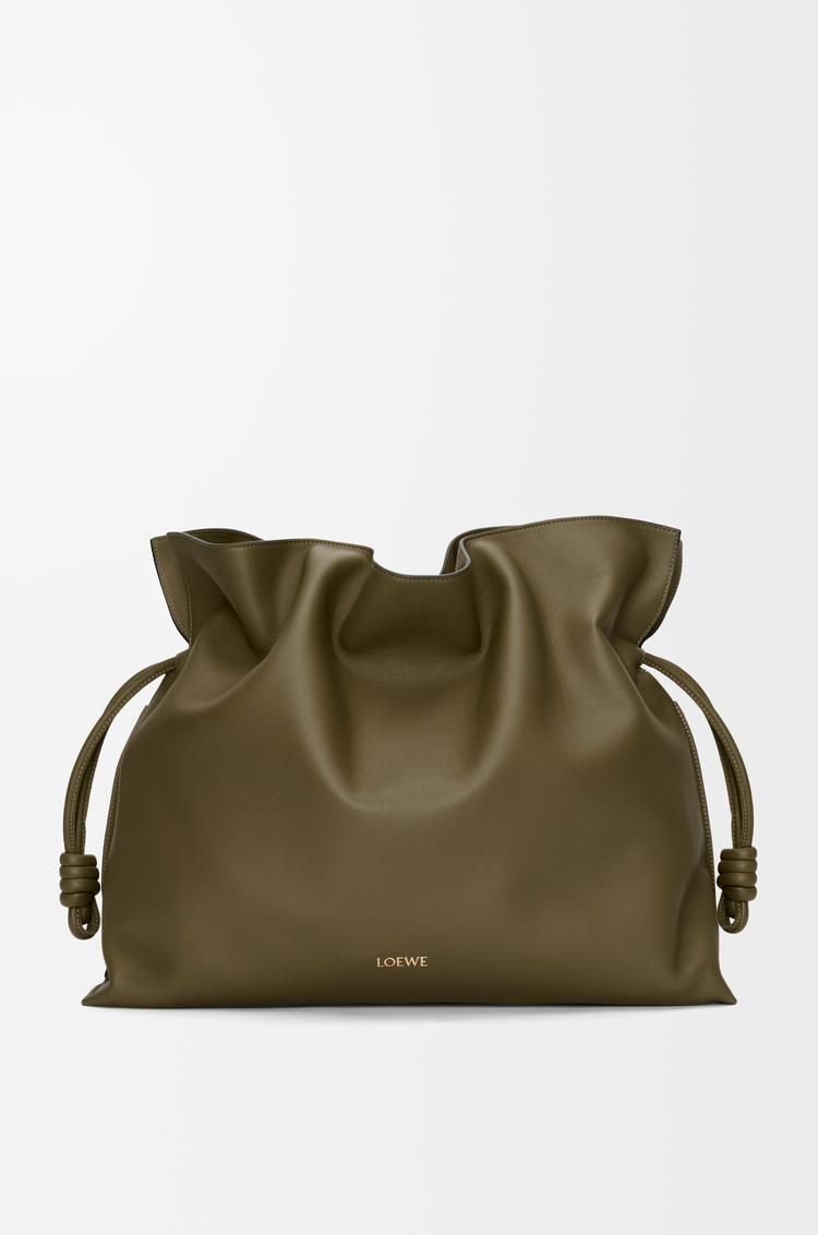 LOEWE Flamenco Clutch XL en cuir de veau nappa VERT KAKI FONCÉ