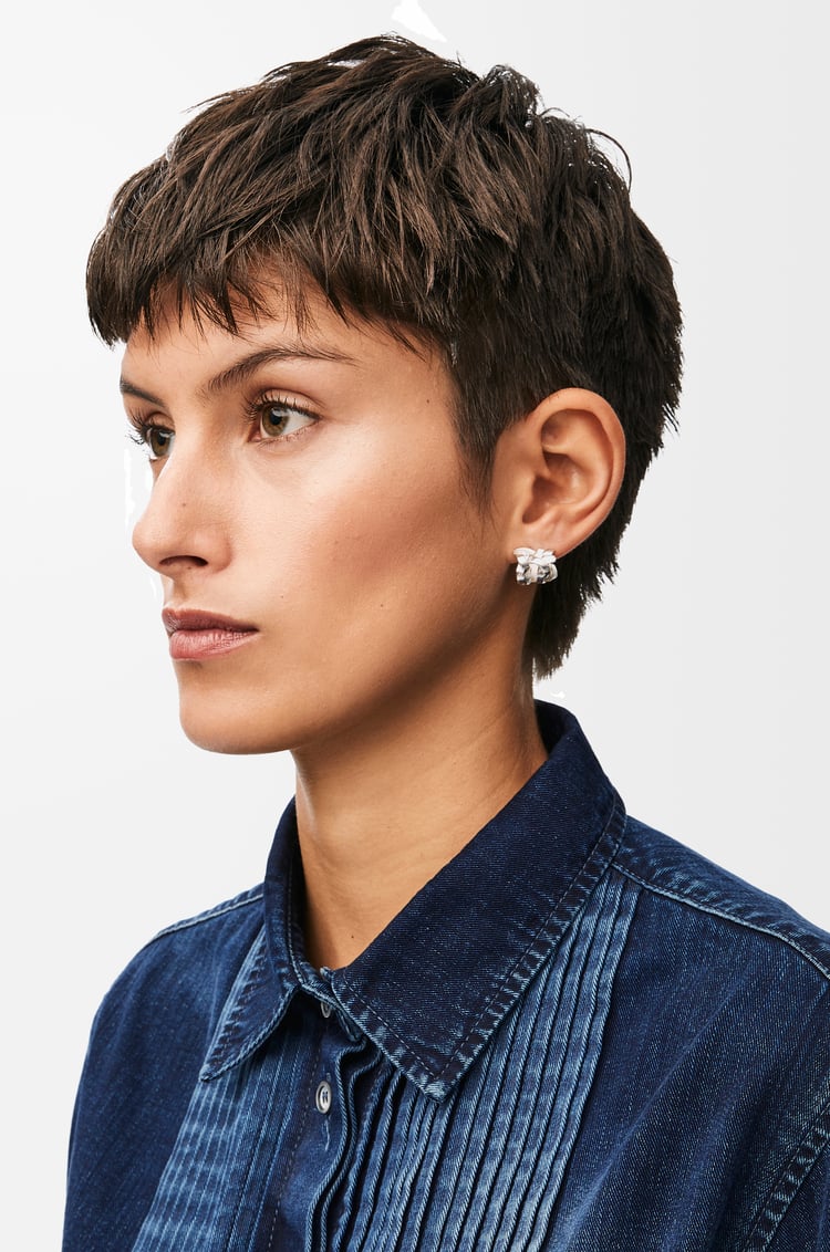 LOEWE Nest small hoop earrings in sterling silver and enamel Silver/White