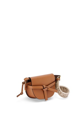 LOEWE Mini Gate Dual bag in soft calfskin and jacquard Tan
