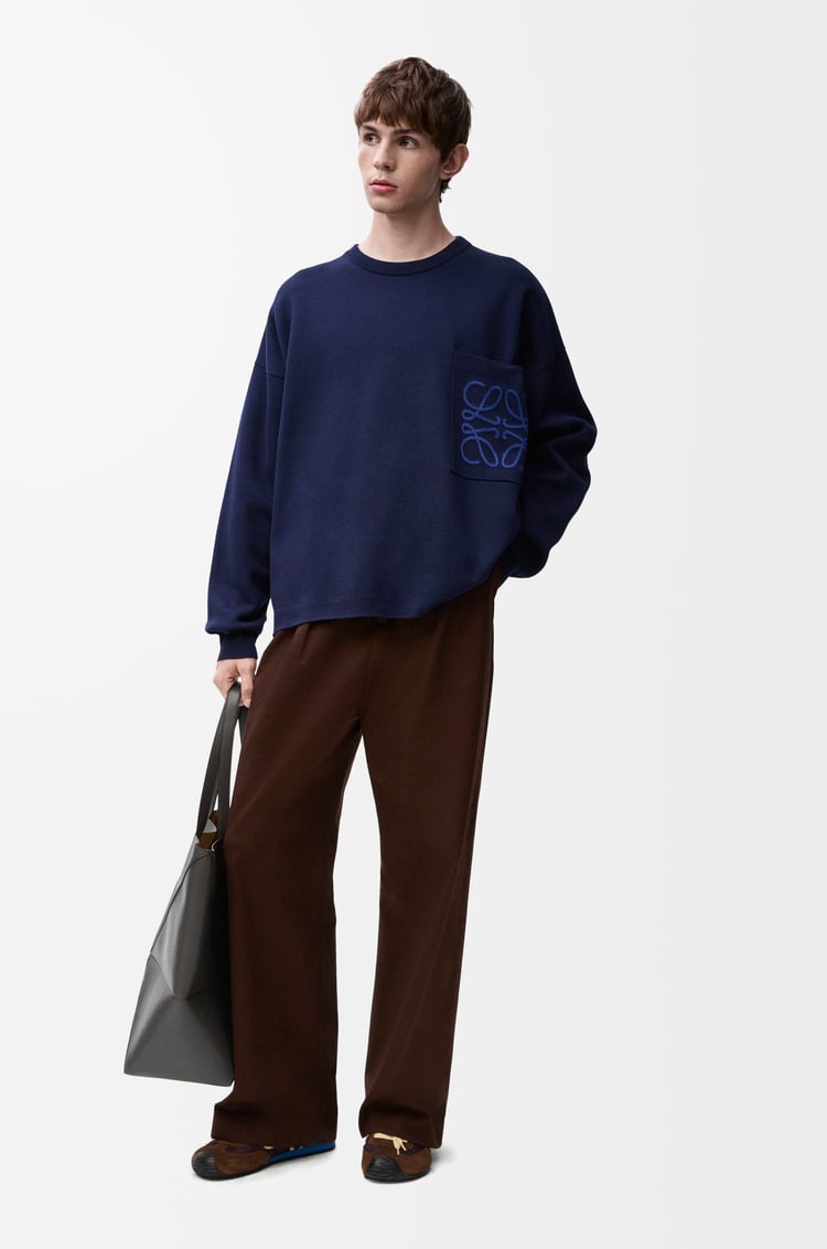 LOEWE 棉质 Anagram 口袋毛衣 海军蓝