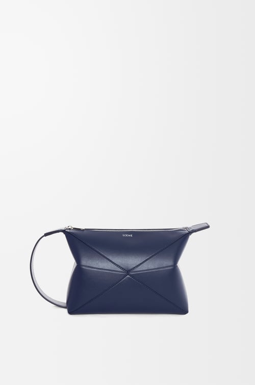 LOEWE Puzzle Fold wash bag in shiny calfskin Abyss Blue plp_rd