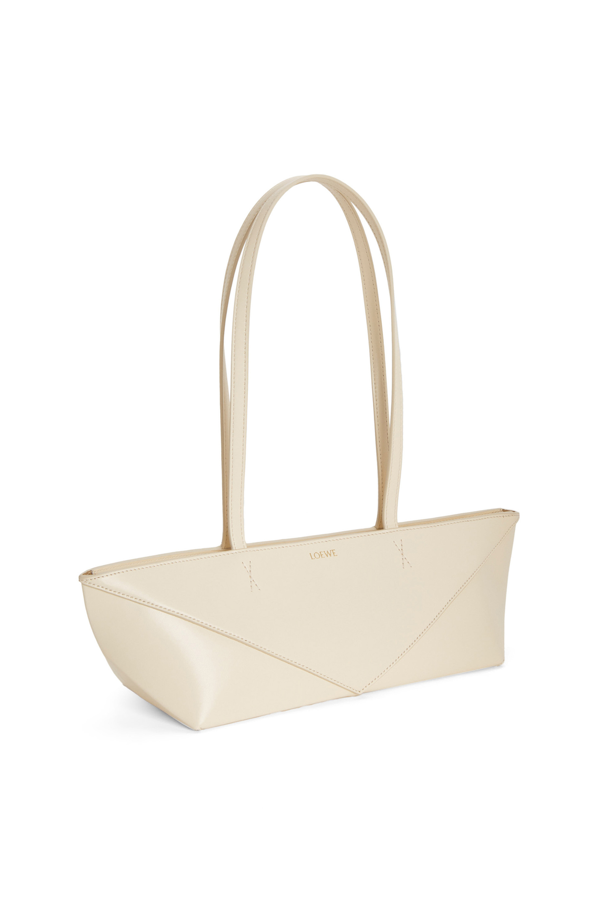 Cropped Puzzle Fold bag in shiny calfskin Chalk - LOEWE