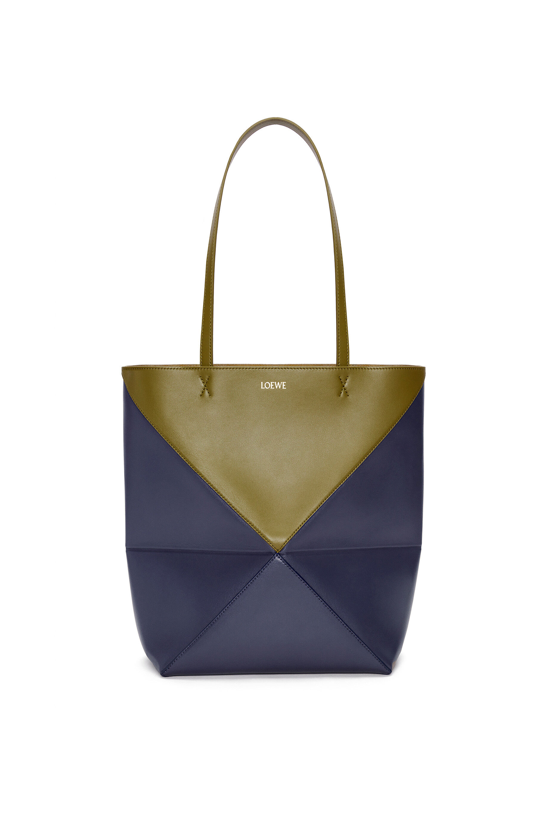 Puzzle Fold Tote in shiny calfskin Pearl Grey/Dark Grey - LOEWE