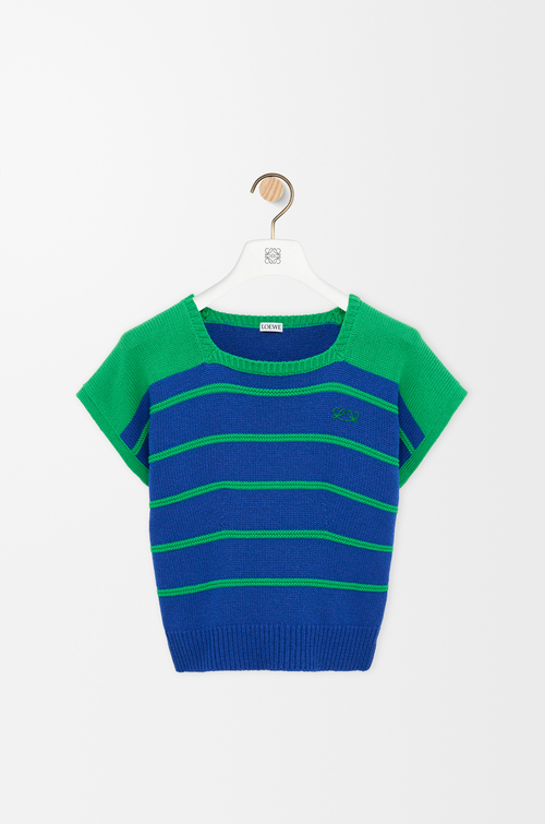 LOEWE Sleeveless sweater in cotton and wool Blue/Green