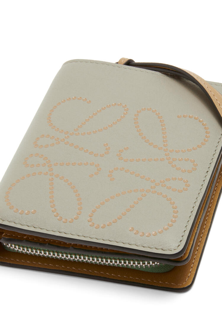 LOEWE Brand compact zip wallet in calfskin Light Green/Dark Gold