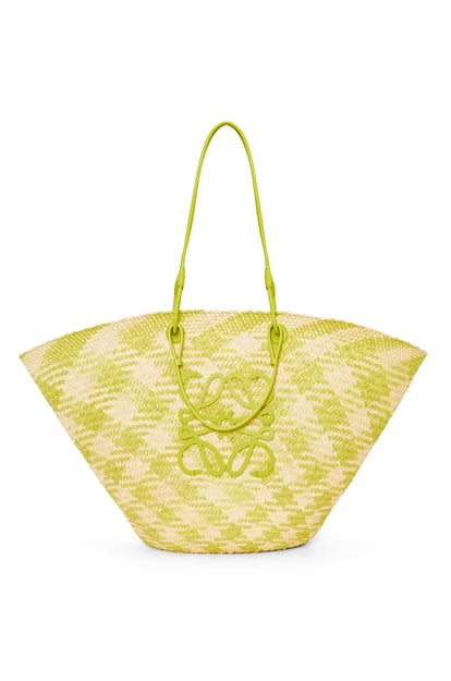 LOEWE Large Anagram Basket bag in iraca palm and calfskin Natural/Lime Green plp_rd