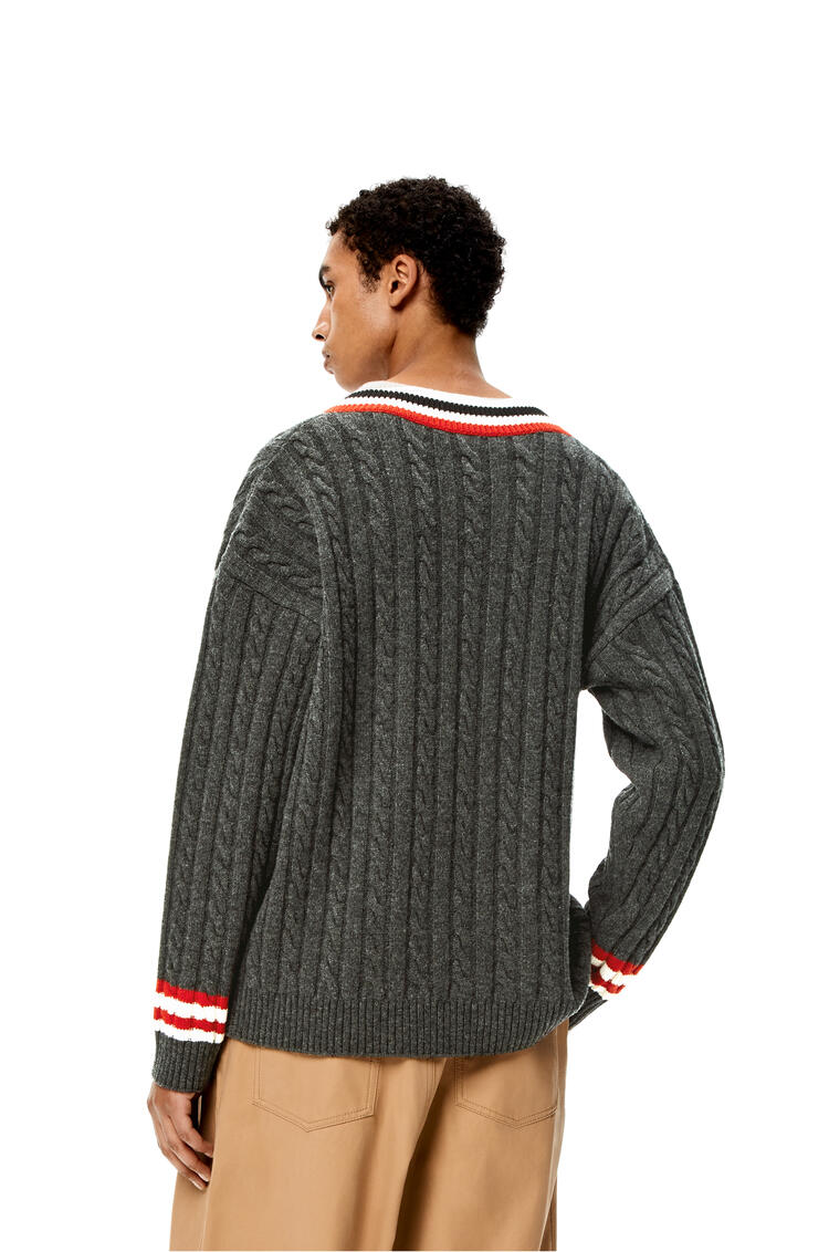 LOEWE V-neck cable sweater in wool Dark Grey pdp_rd