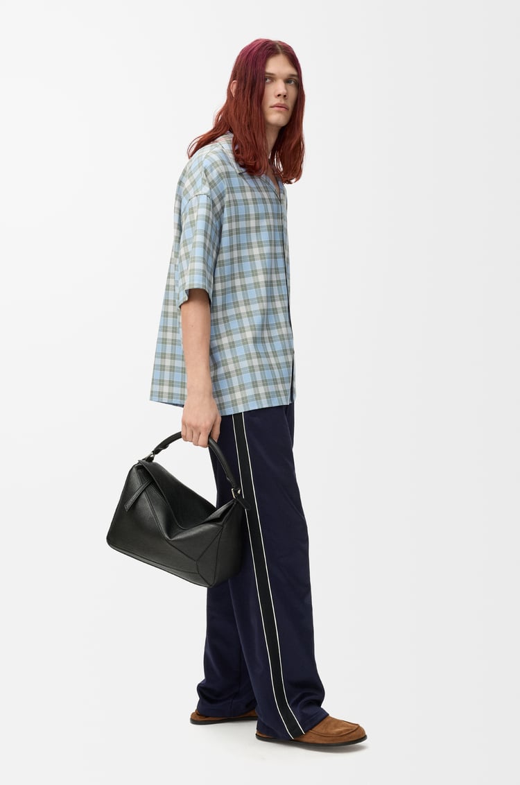 LOEWE Camicia a maniche corte in misto lana Azzurro/Bianco