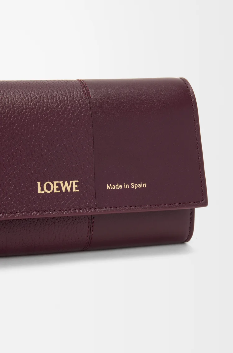 LOEWE Small vertical wallet in smooth and grained calfskin Dark Burgundy