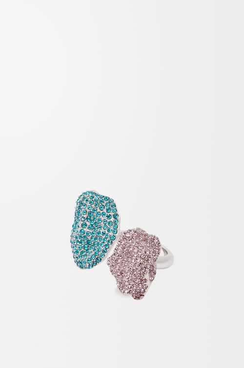 LOEWE Anillo doble Glitter Fragment en plata de ley y cristales Plateado/Turquesa/Malva