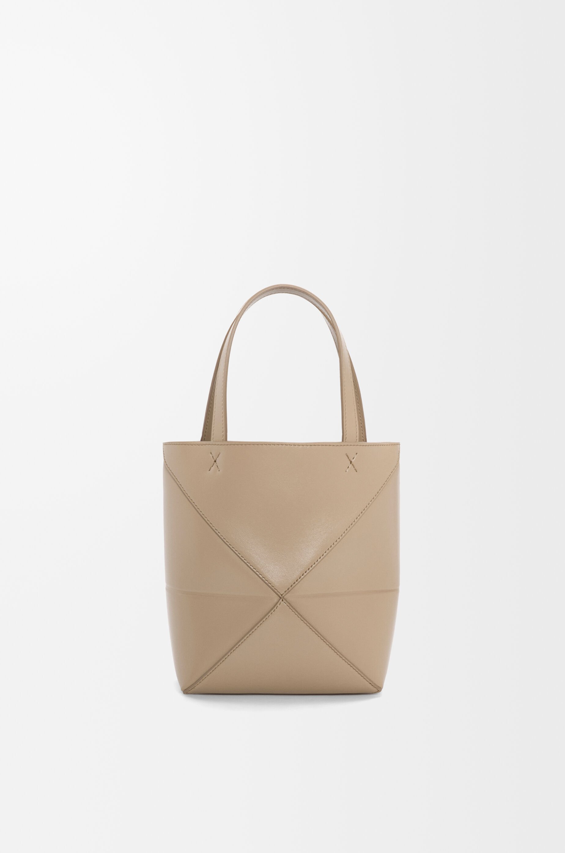 Mini Puzzle Fold tote in shiny calfskin Beige - LOEWE