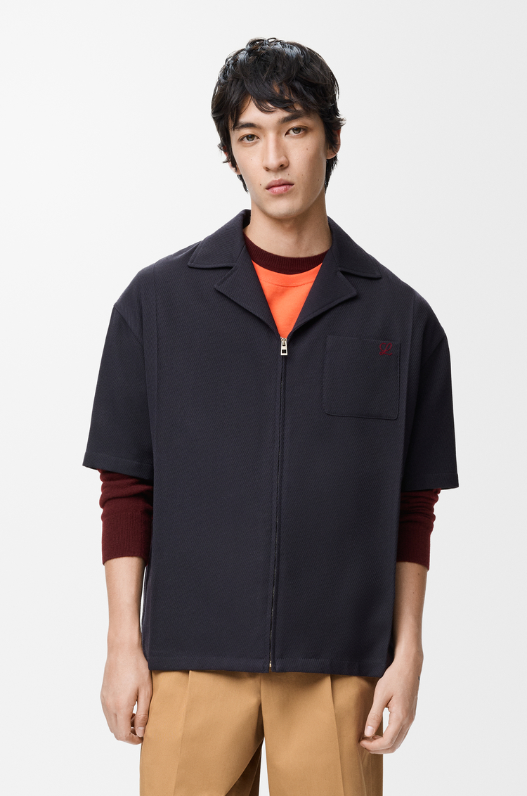 LOEWE Camisa de manga corta en lana Azul Marino Oscuro