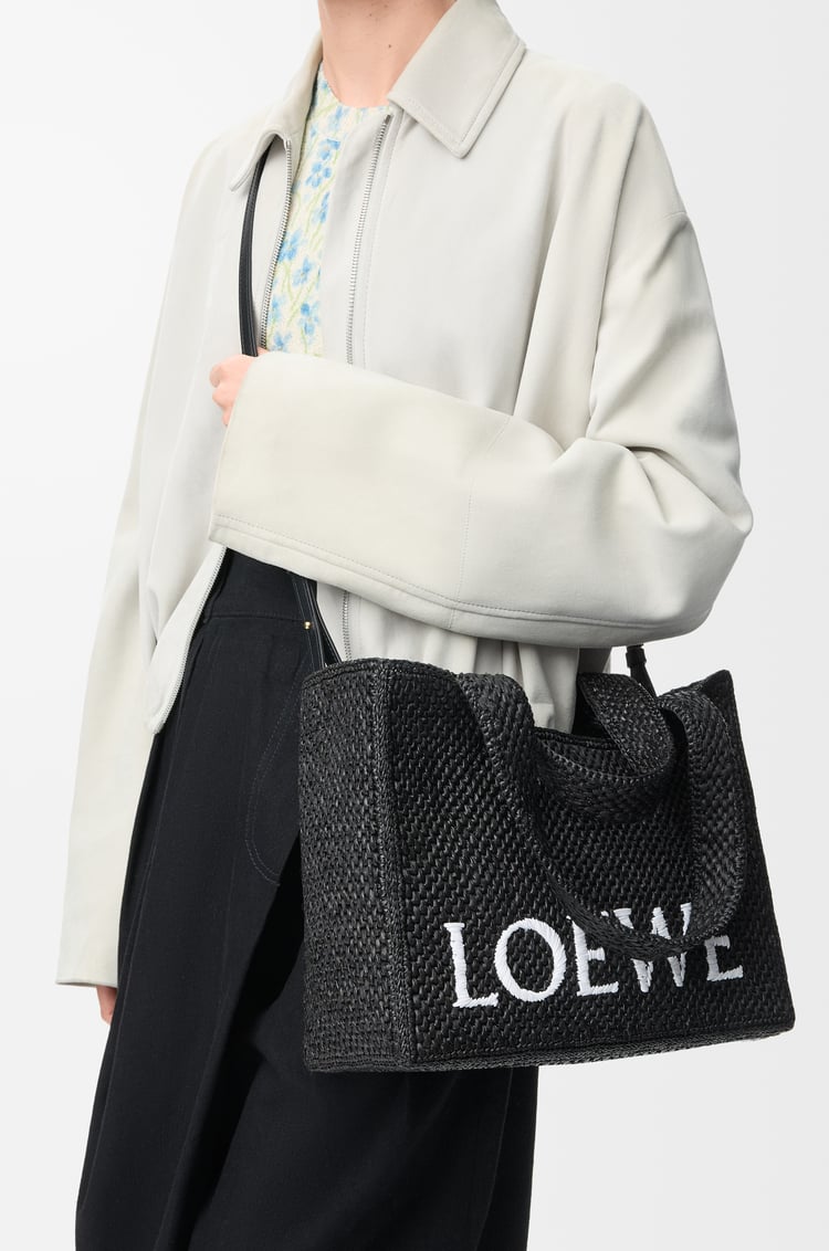 LOEWE 酒椰纖維中型 LOEWE Font 托特包 黑色