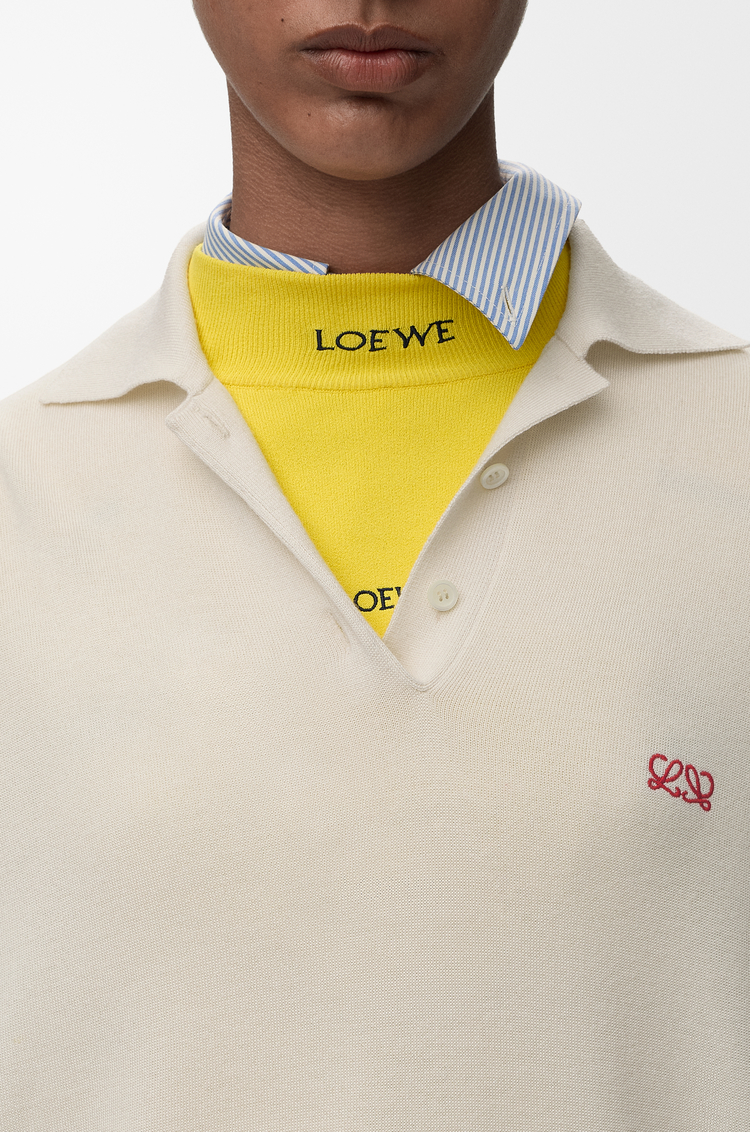LOEWE Pull polo en cachemire et soie mélangés Blanc
