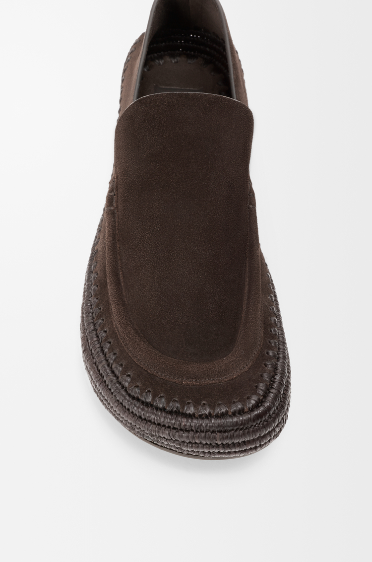 LOEWE Mocasín Rio en ante y rafia Marrón Oscuro