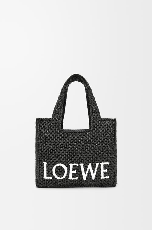 LOEWE Small LOEWE Font tote in raffia Black