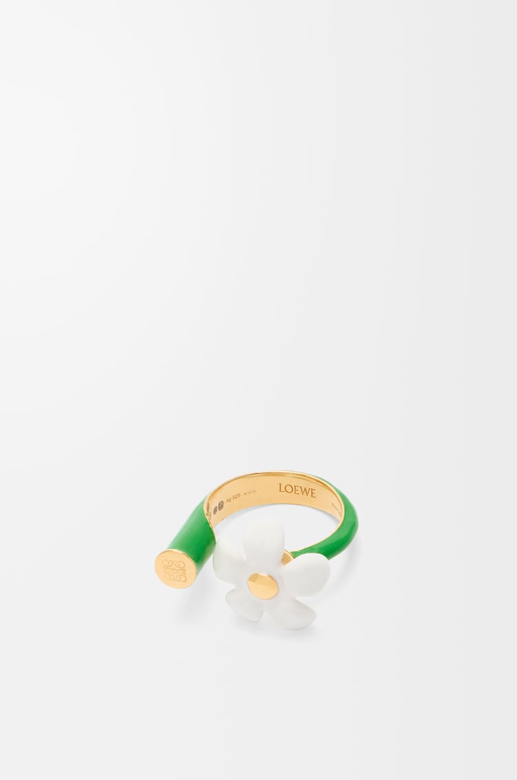 LOEWE フラワー リング（スターリングシルバー&エナメル） ゴールド/ホワイト