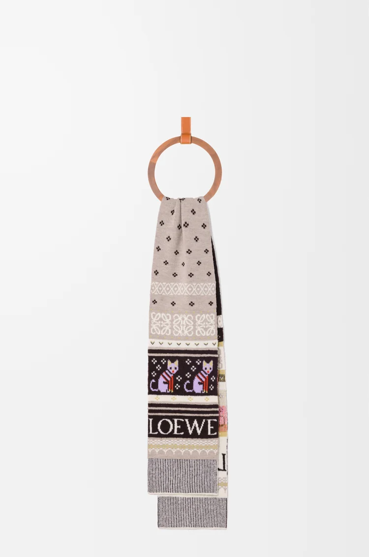 LOEWE Scarf in wool blend Beige/Multicolor