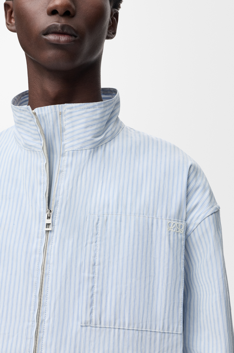 LOEWE Zip-up jacket in technical linen White/Light Blue
