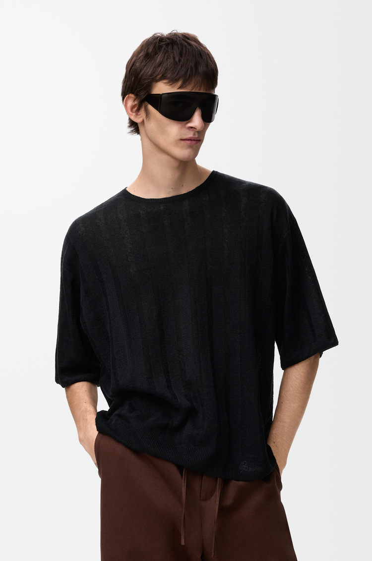 LOEWE Top de manga corta en lino Negro