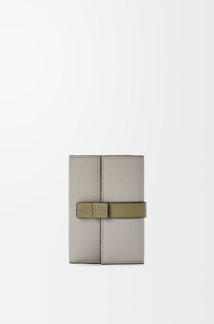 LOEWE Small vertical wallet in soft grained calfskin Shell Grey/Eucalyptus