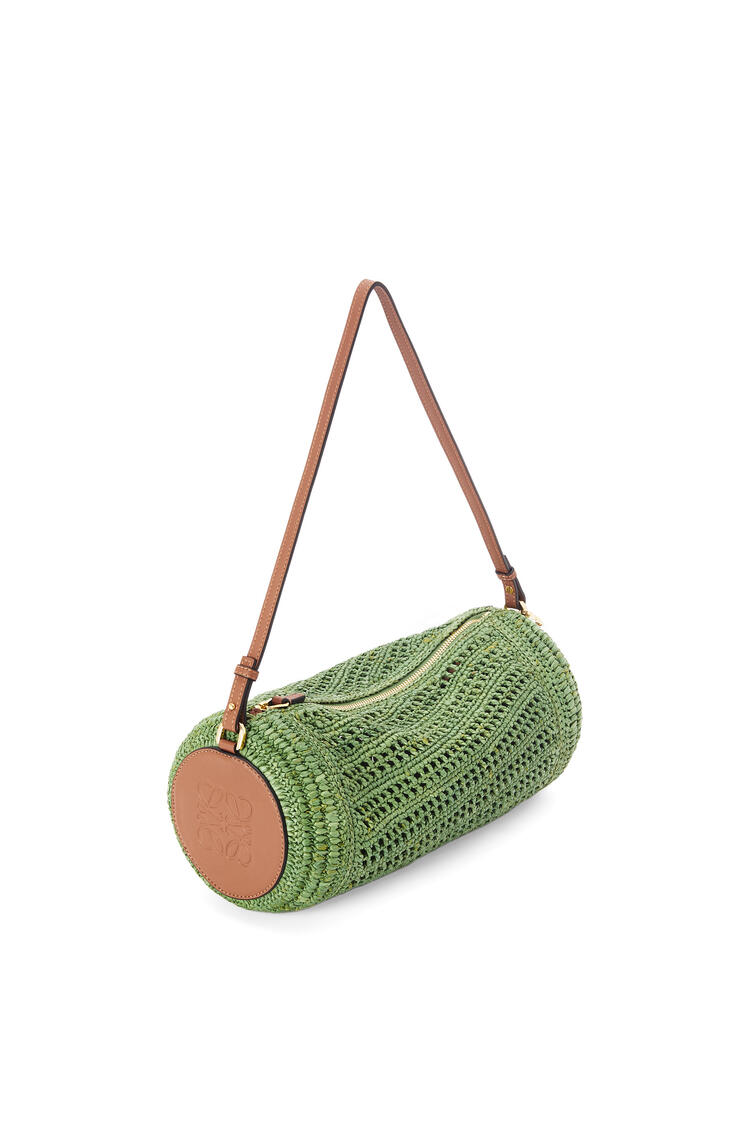 LOEWE Bracelet pouch in raffia and calfskin Green/Tan pdp_rd