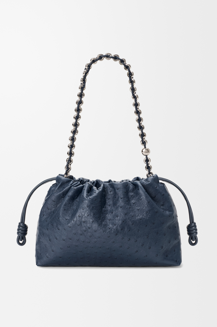 LOEWE Flamenco purse moyen en cuir d’autruche Bleu Marine Profond