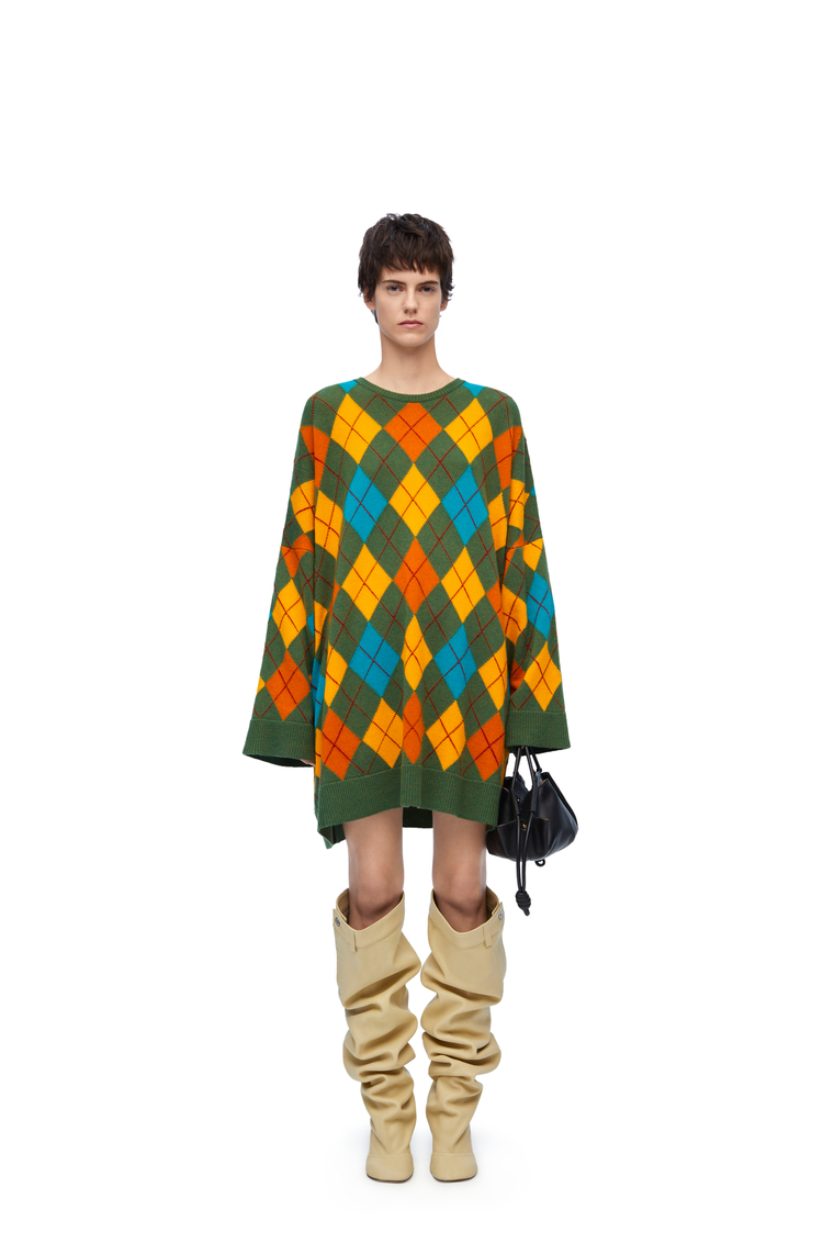 LOEWE Vestido de rombos en lana Verde/Multicolor