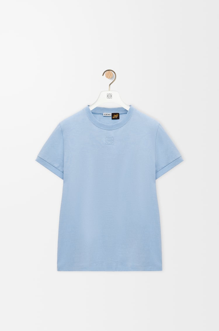 LOEWE Camiseta con encaje en algodón Azul Cielo