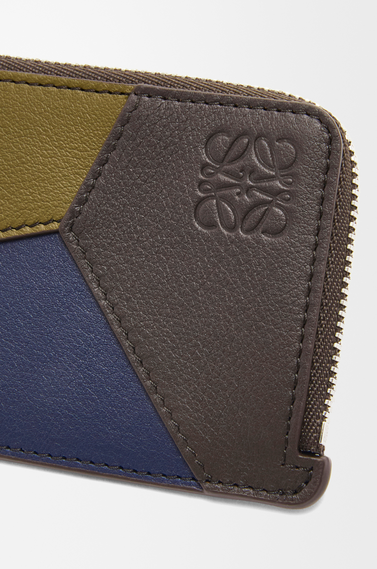LOEWE Puzzle coin cardholder in classic calfskin Olive/Dark Brown